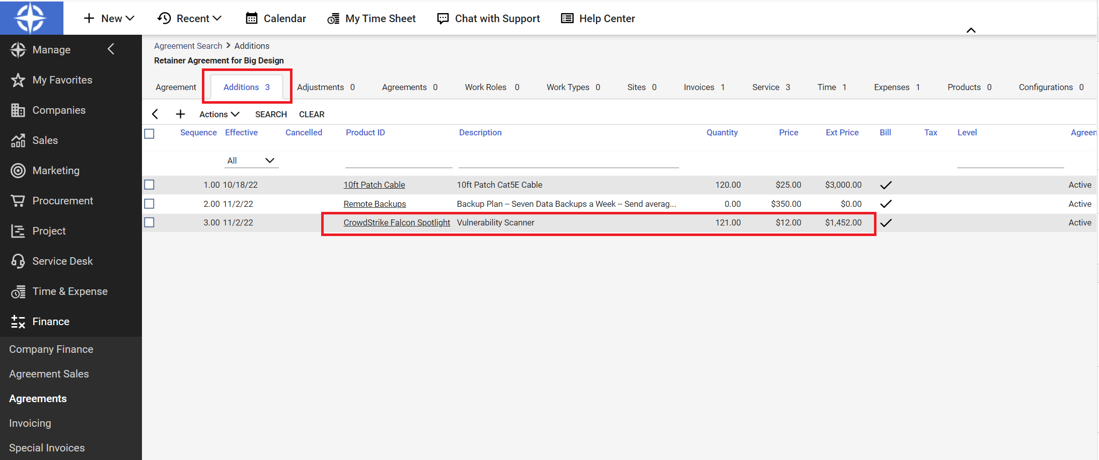 crowdstrike falcon spotlight billing additions in ConnectWise