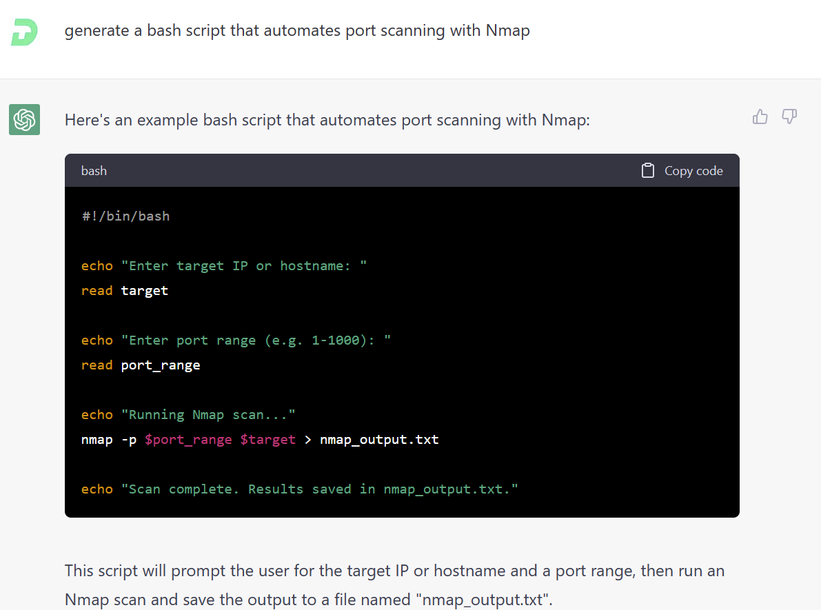 chatgpt for nmap automation script