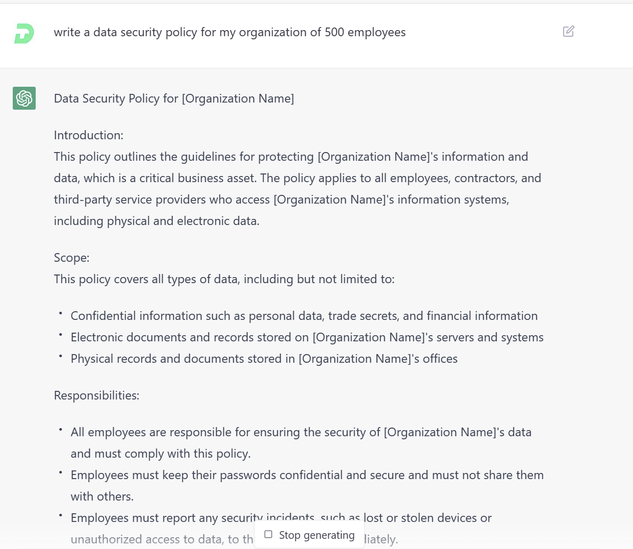 chatgpt for security policy